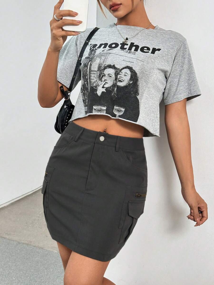 SHEIN EZwear Women's Short Cargo Style Skirt