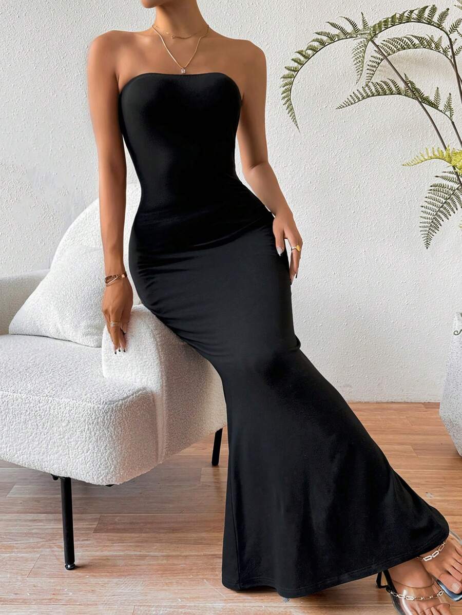Calvaya Elegant Mermaid Strapless Dress Maxi Women Outf Long Dress