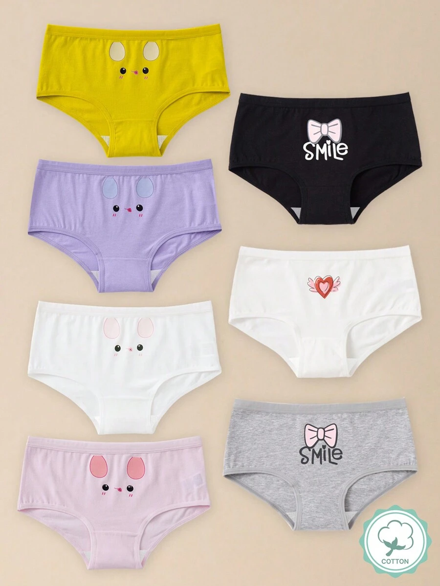 7 Pezzi/set Intimo Con Stampa A Cartone Animato Per Ragazzine In Età Preadolescenziale