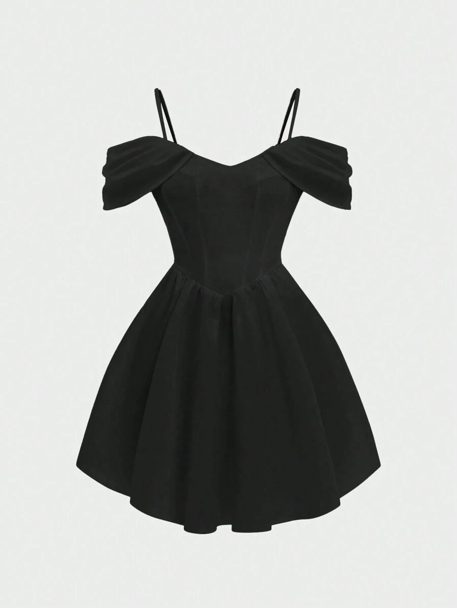 Flirla Women Open Shoulder Waist-Cinched Dress