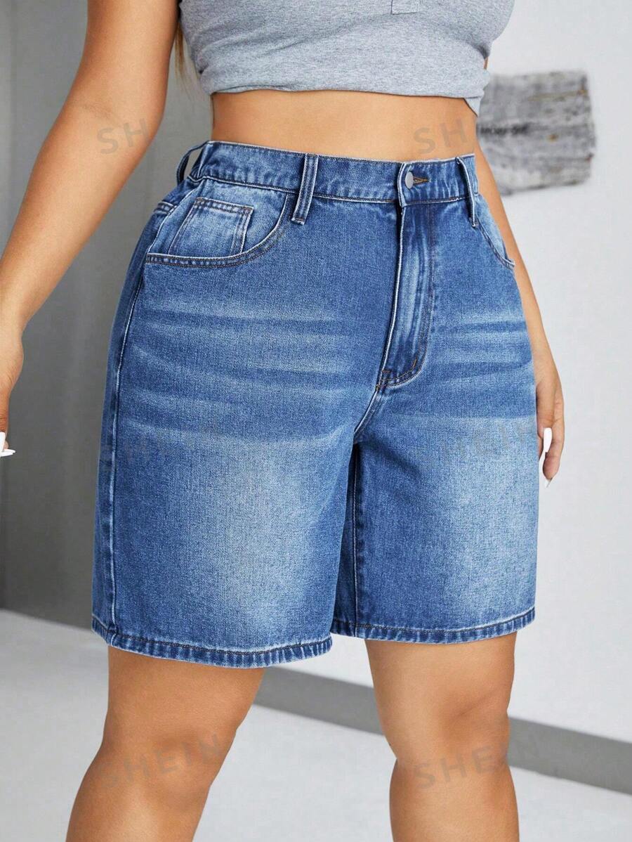 SHEIN ICON Pantalones Cortos De Mezclilla De Talla Grande