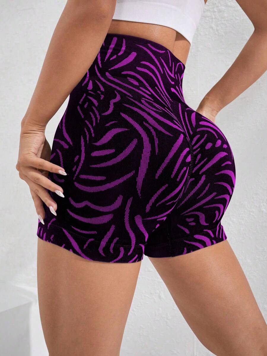 SHEIN Sport Studio Zebra Striped Print Wideband Waist Sports Shorts