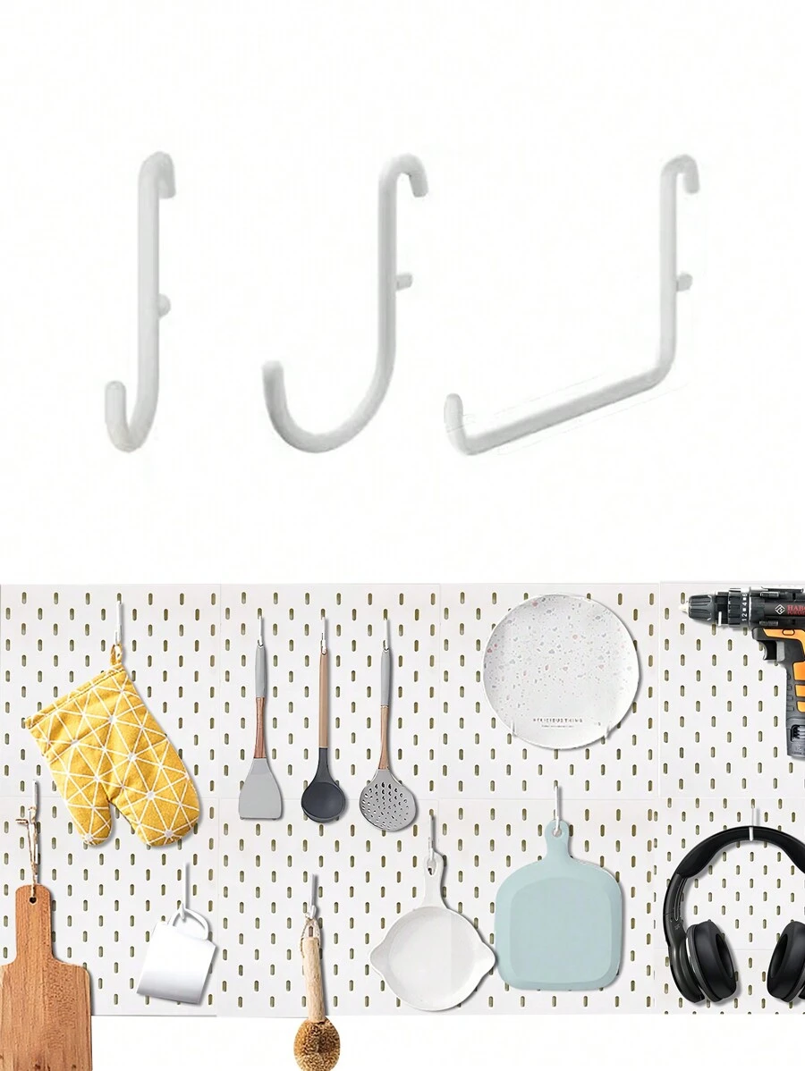 SHEIN Basic living 3 pièces Métallique Crochet Panneau Perforé Accessoire Crochet Pour Organisation Outil Ustensile De Cuisine Dans Panneau Perforé , Panneau Perforé Crochet Kit Panneau Perforé J Crochet Assortiment , garage Outil Stockage Artisanat Crochet Panneau Perforé ( Blanc )