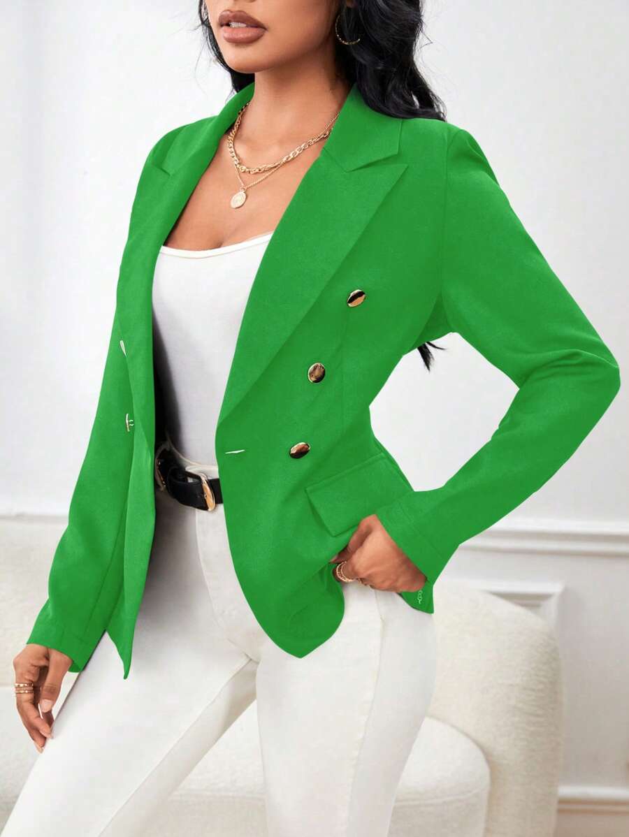 Calvaya Women's Double-Breasted Solid Color Suit Jacket