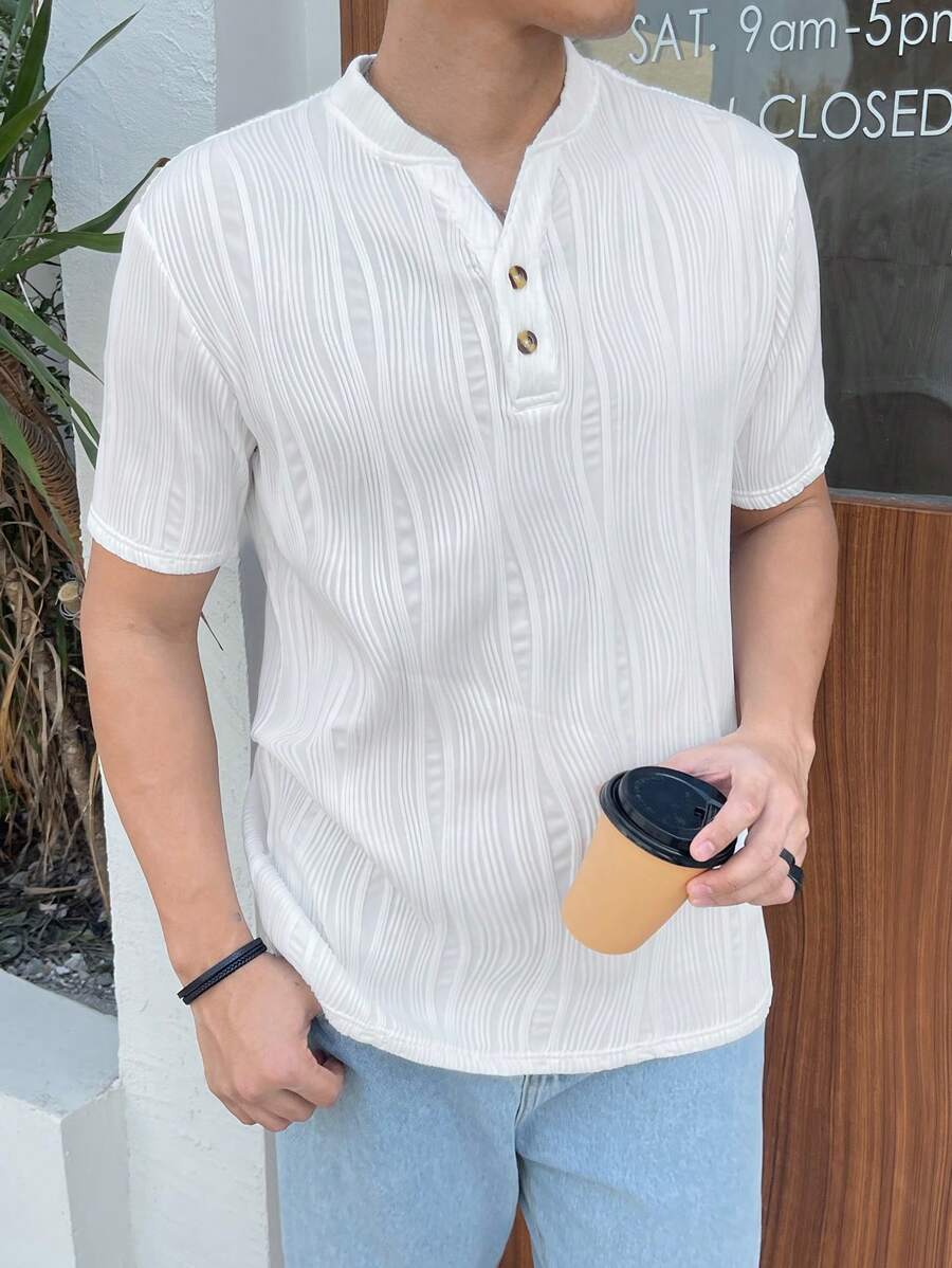 Manfinity VCAY Men's Solid Color Knitted Short Sleeve Polo Shirt
