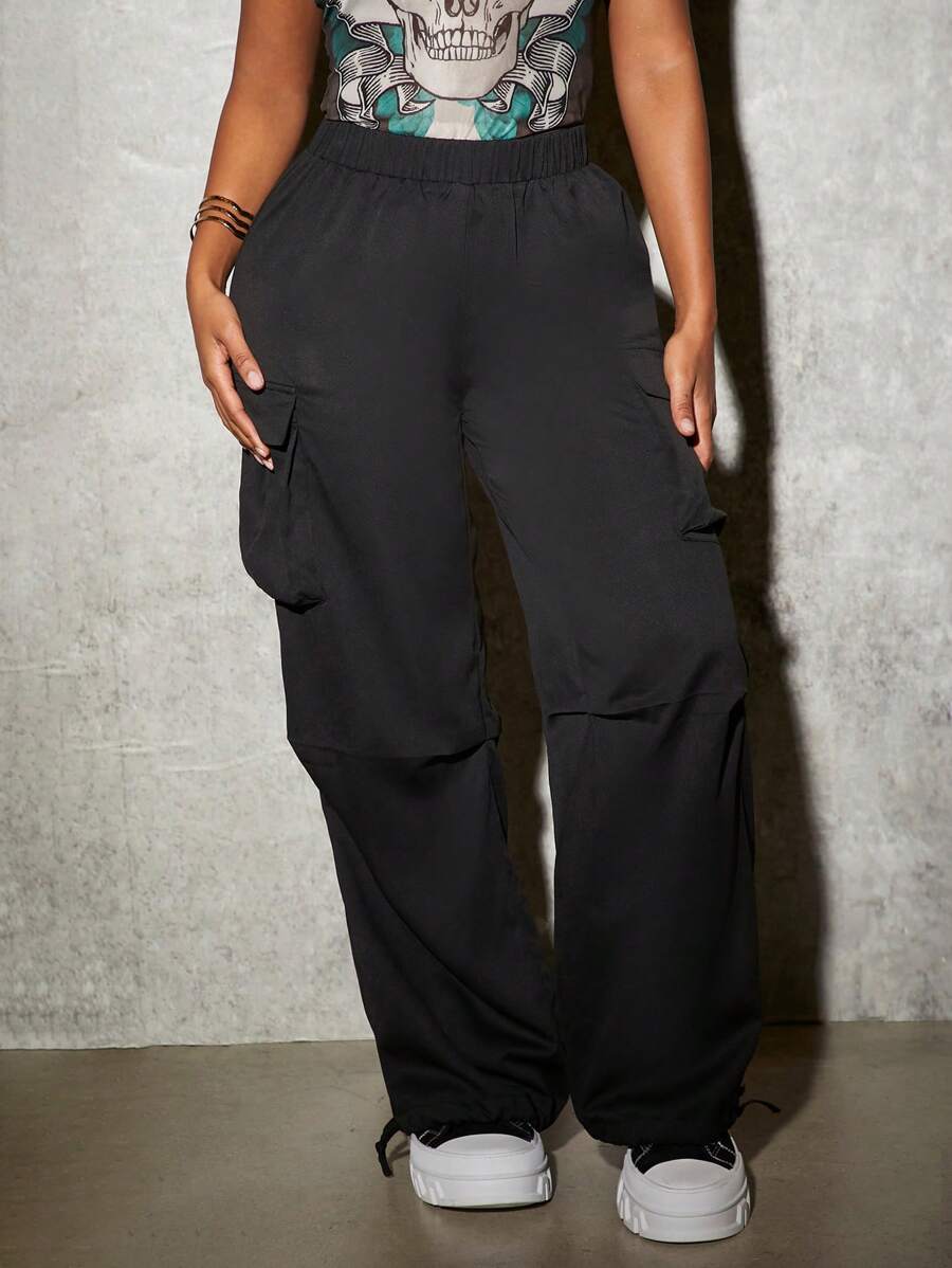 Slaydiva Casual Solid Street Cargo Pocket Parachute Broek