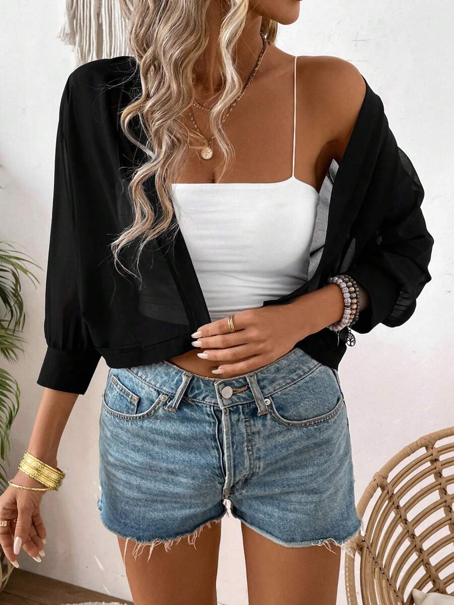 SHEIN LUNE Women's Perspective Cropped Jacket