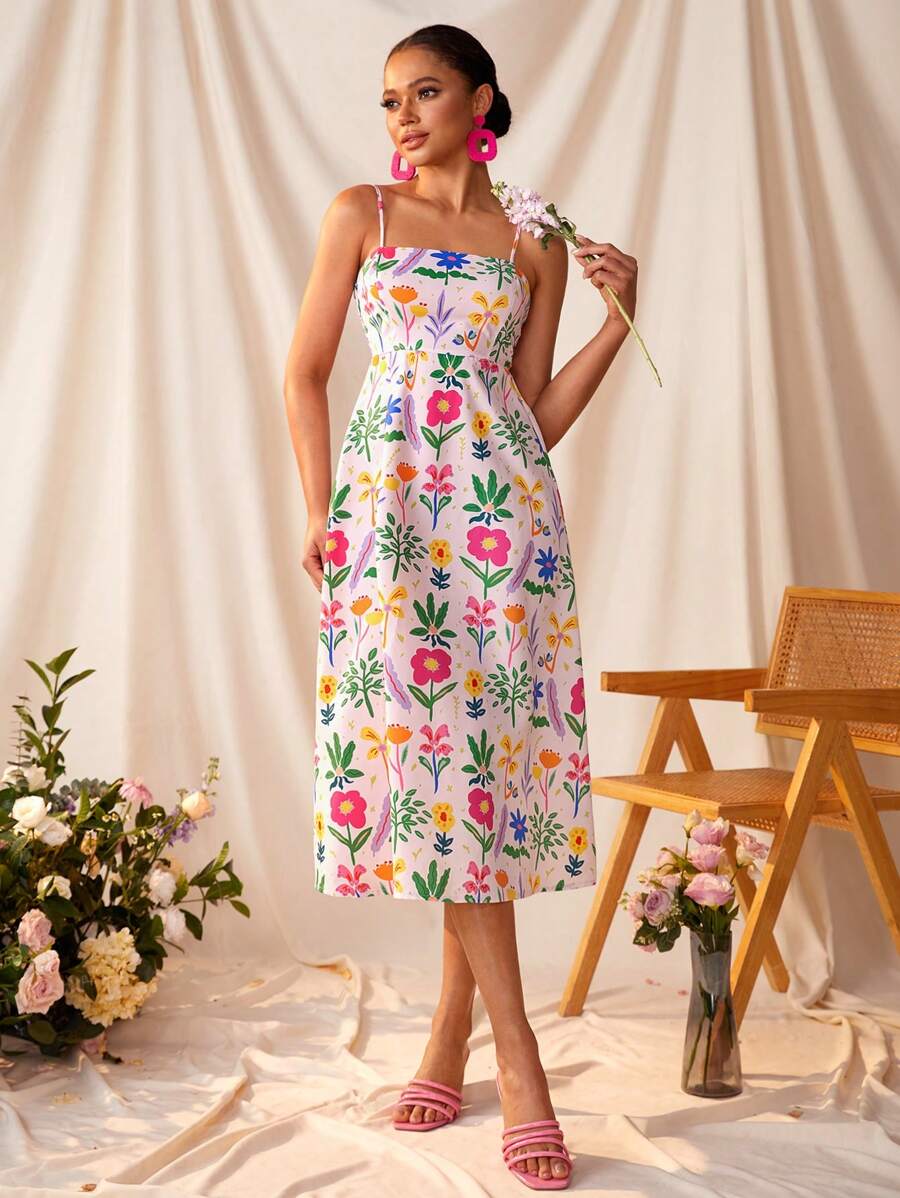 Miriam Omar Vestito da donna stile boho-chic, con stampa floreale, abito da sera elegante, ideale per vacanze, feste, primavera, festival, rave, Ibiza, balli di fine anno, brunch, tea festa