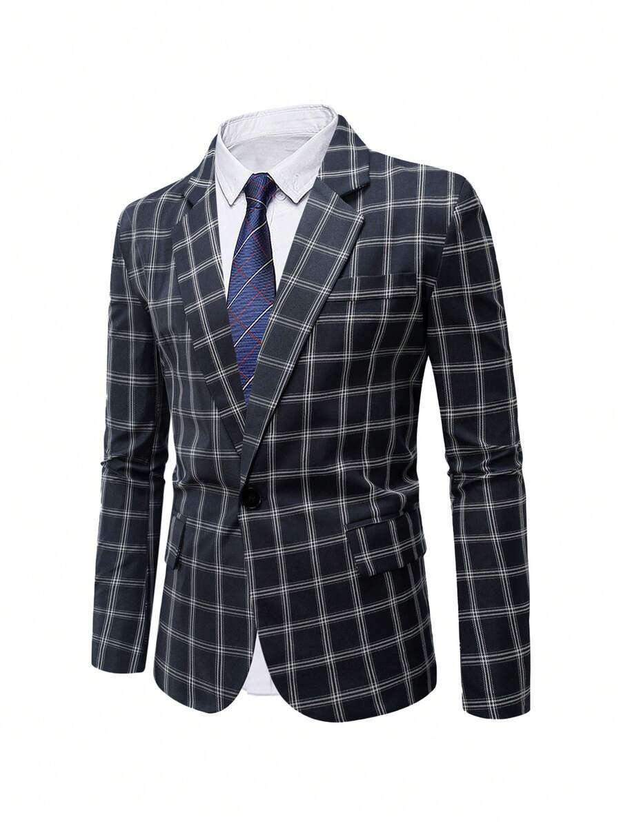 Manfinity Mode Men's Plus Size Checked Single Button Suit Jacket