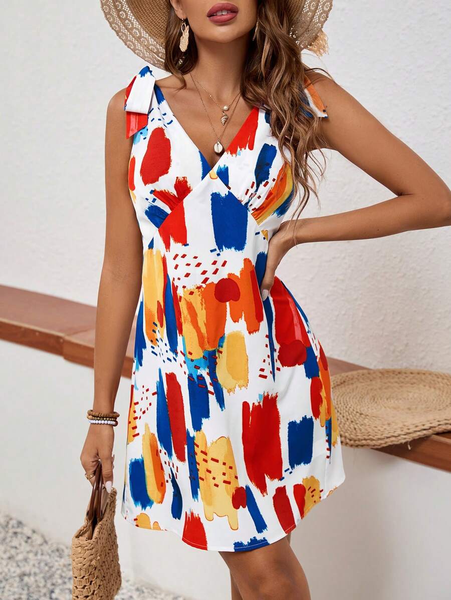 SHEIN VCAY Women's Sleeveless Dress With Brushstroke Print
