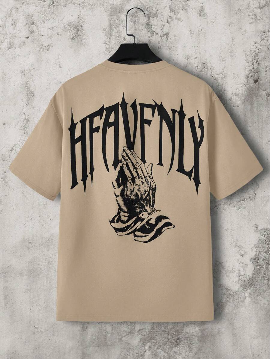 Manfinity VCAY T-shirt estiva casual con stampa a lettere di gesti