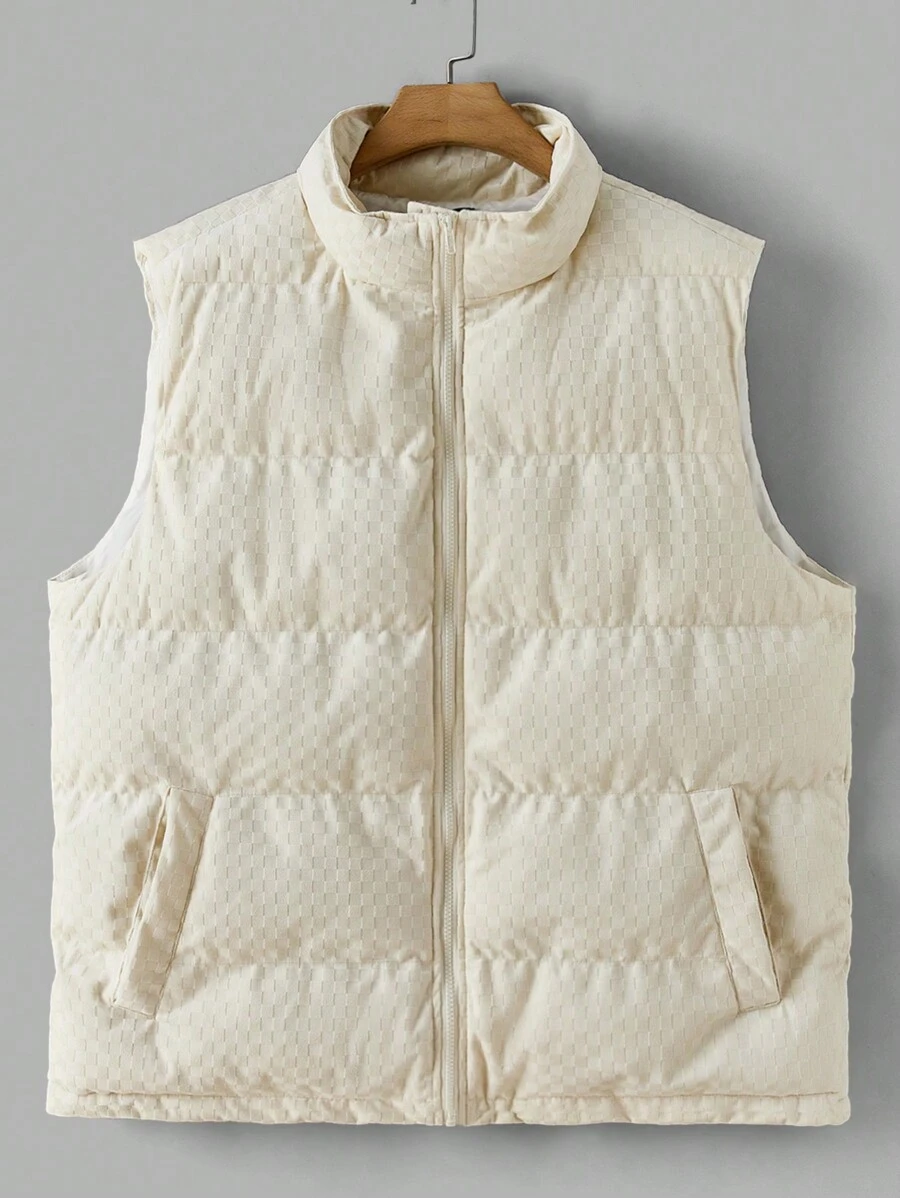 Manfinity VCAY Loose Fit Men's Plus Size Woven Casual Stand Collar Sleeveless Puffer Jacket