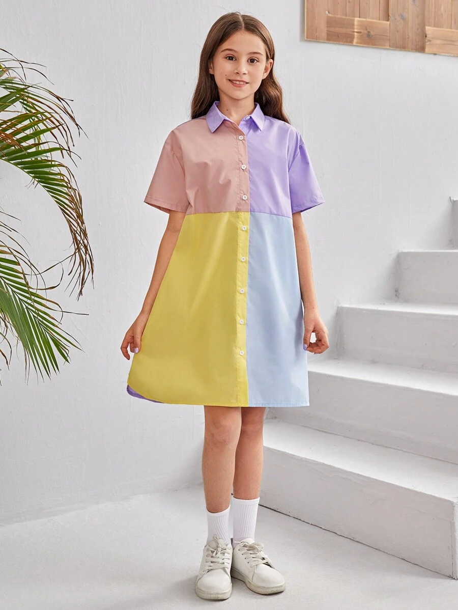 Vestido De Punto Con Cuello Informal Y Corte Holgado Para Niña Tween