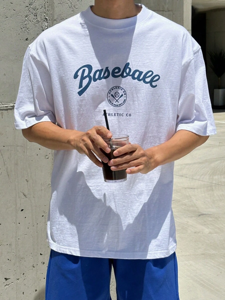DAZY Camiseta de verano oversize para hombres con diseño de estampado de letras, camisetas gráficas