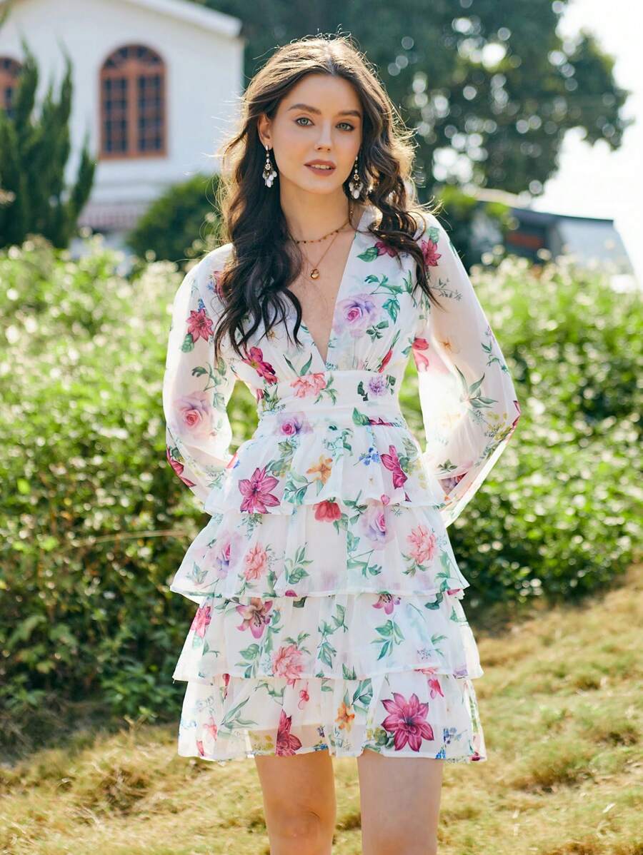 Aveloria Rosie Ladies' Long Sleeve Floral Print Dress Vacation Outfits Woman