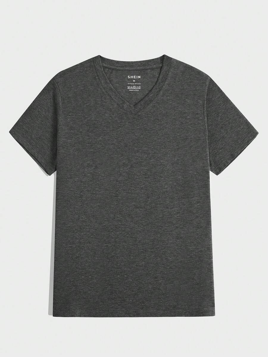 Manfinity Dauomo Camiseta De Manga Corta Con Cuello En V De Color Sólido Para Hombre