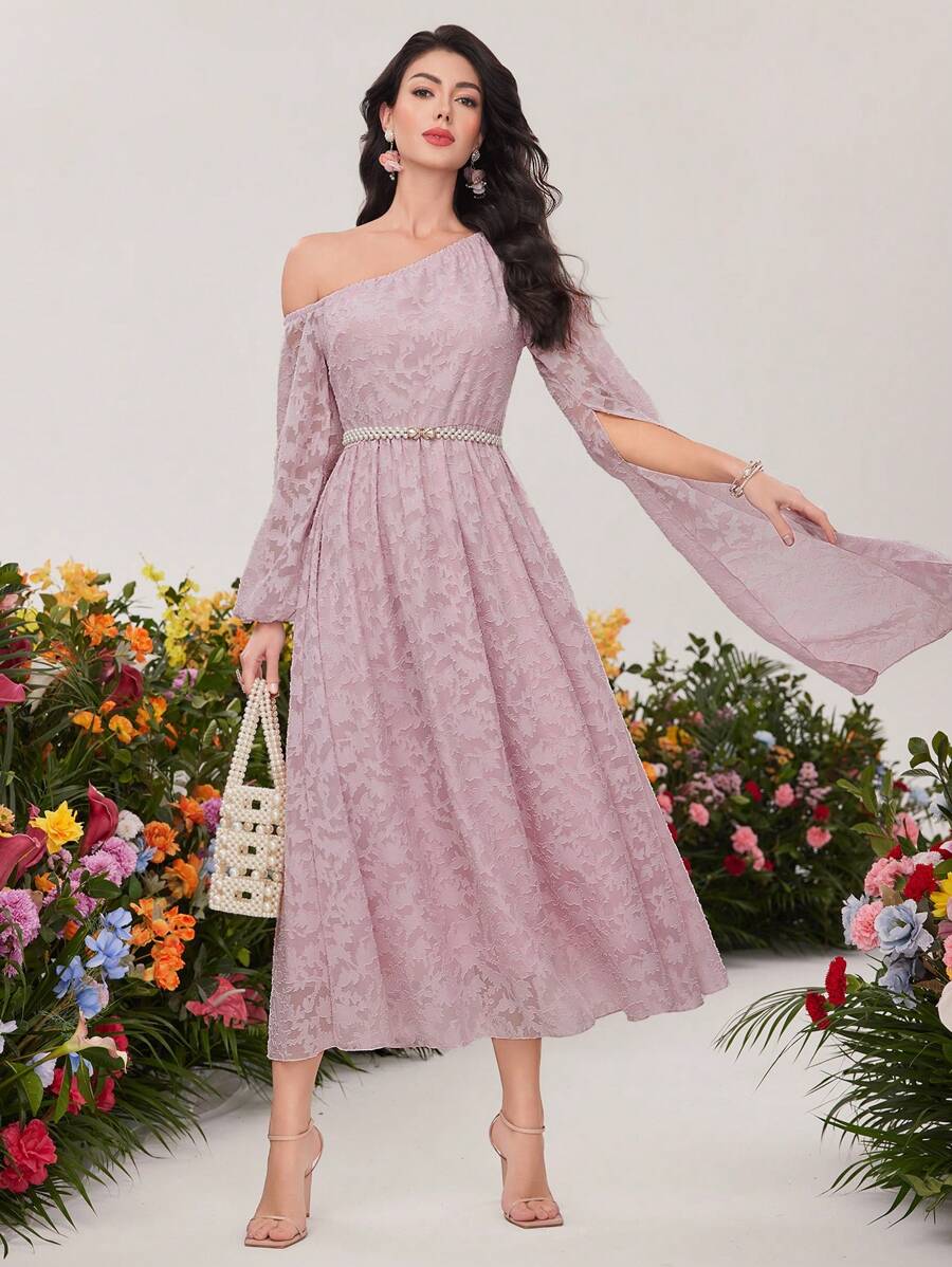 Modelyn One Shoulder Floral Printed Casual Dress Long Evening Dresses