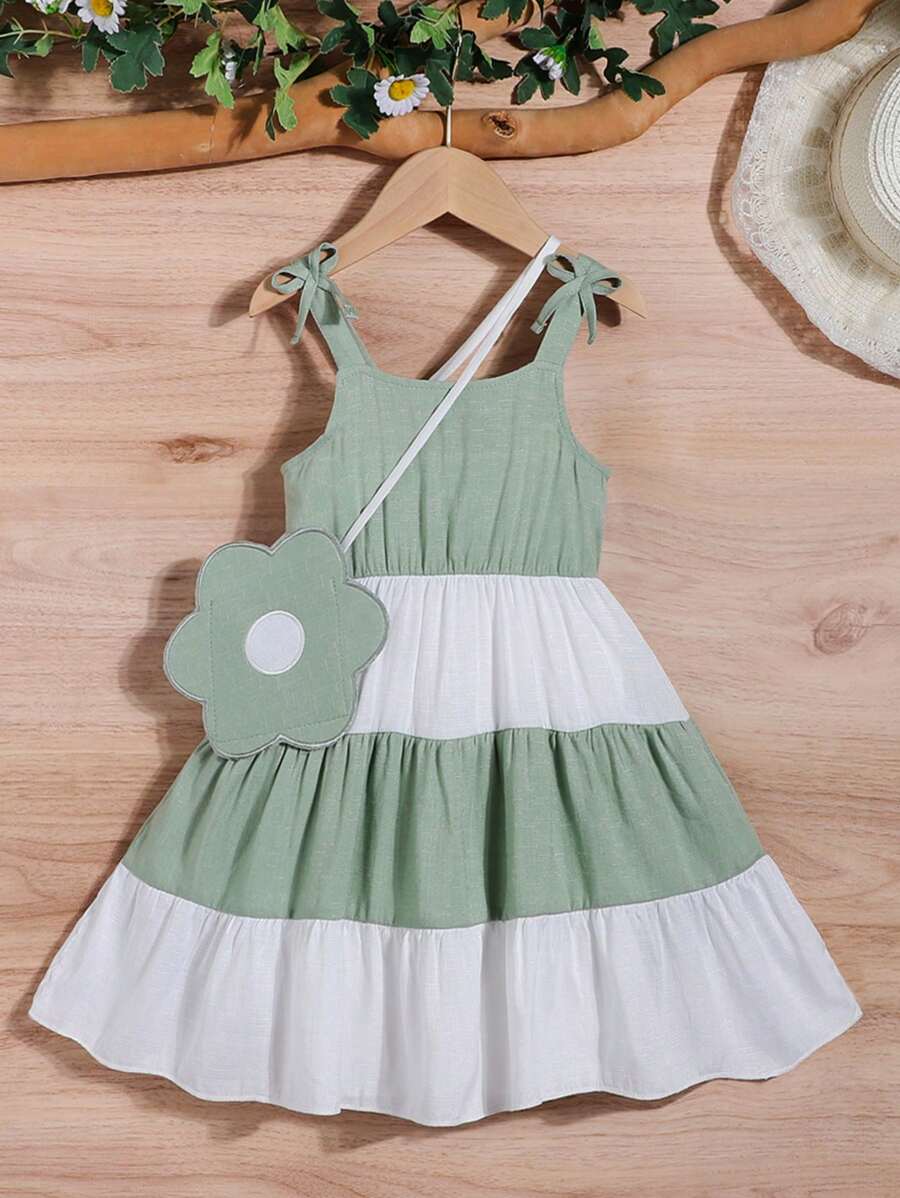 SHEIN Vestido De Tirantes De Verano Para Niñas Con Lindo Bloques De Colores Frescos