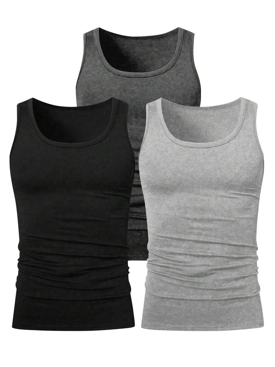 Manfinity Homme Set de 3 piezas de camisetas sin mangas de cuello redondo para hombre