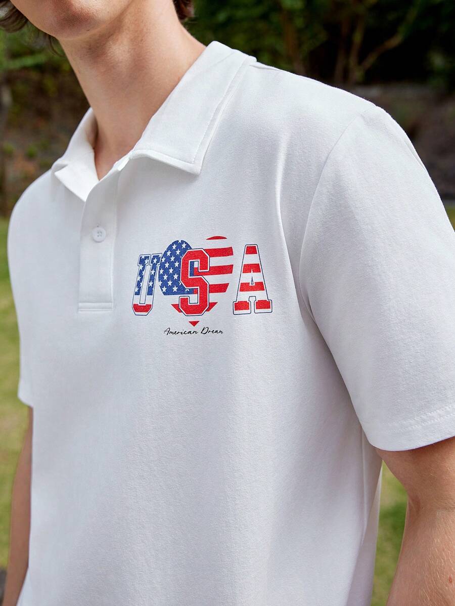 Manfinity VCAY Camiseta De Polo De Punto Para Hombre Con Manga Corta Impresa Con Carta