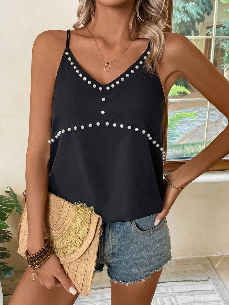 Breezaya Women's Beaded Cross Back Camisole Top
