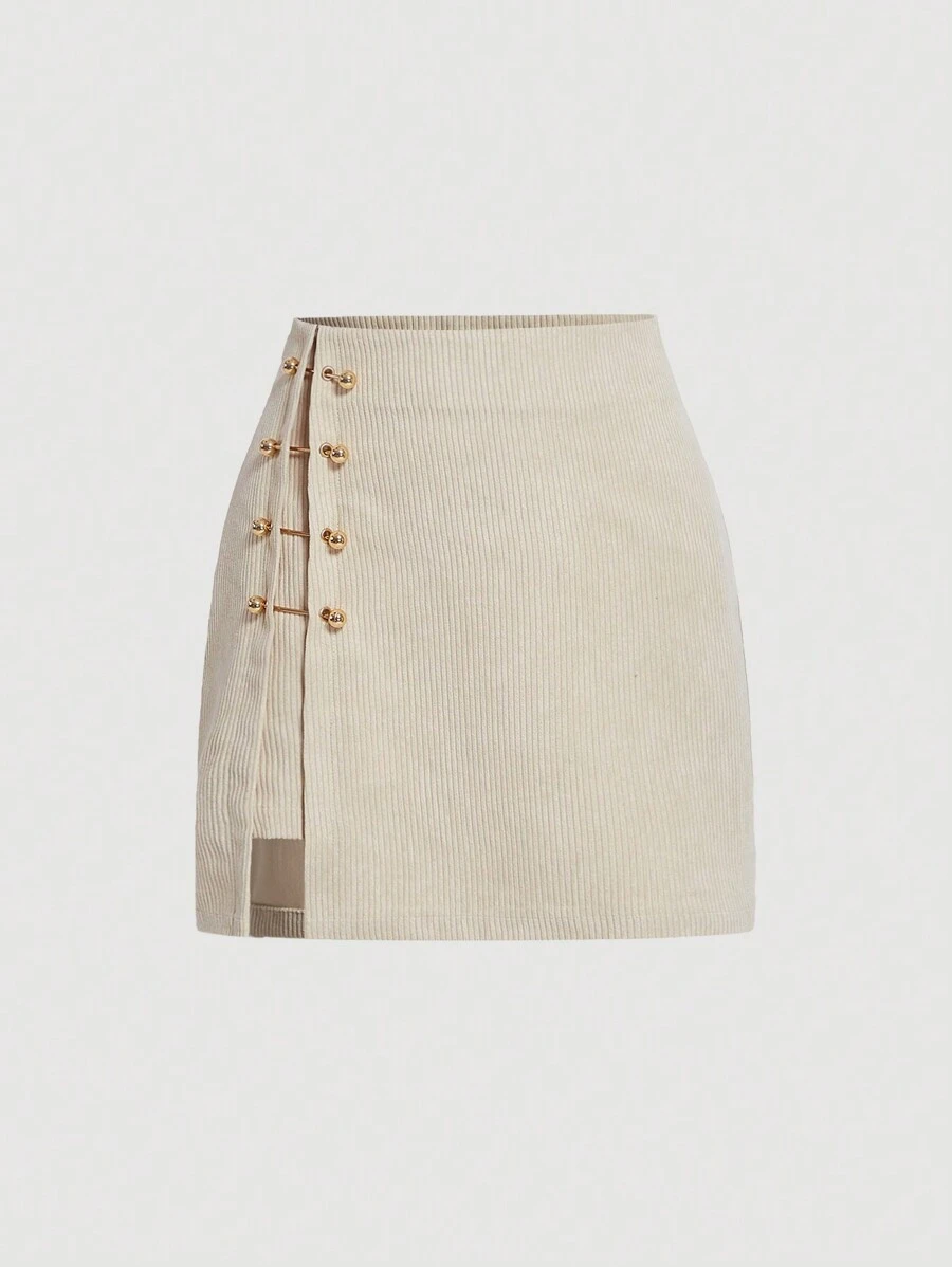 SHEIN MOD Solid Color Studded Decorated Fitted Skirt
