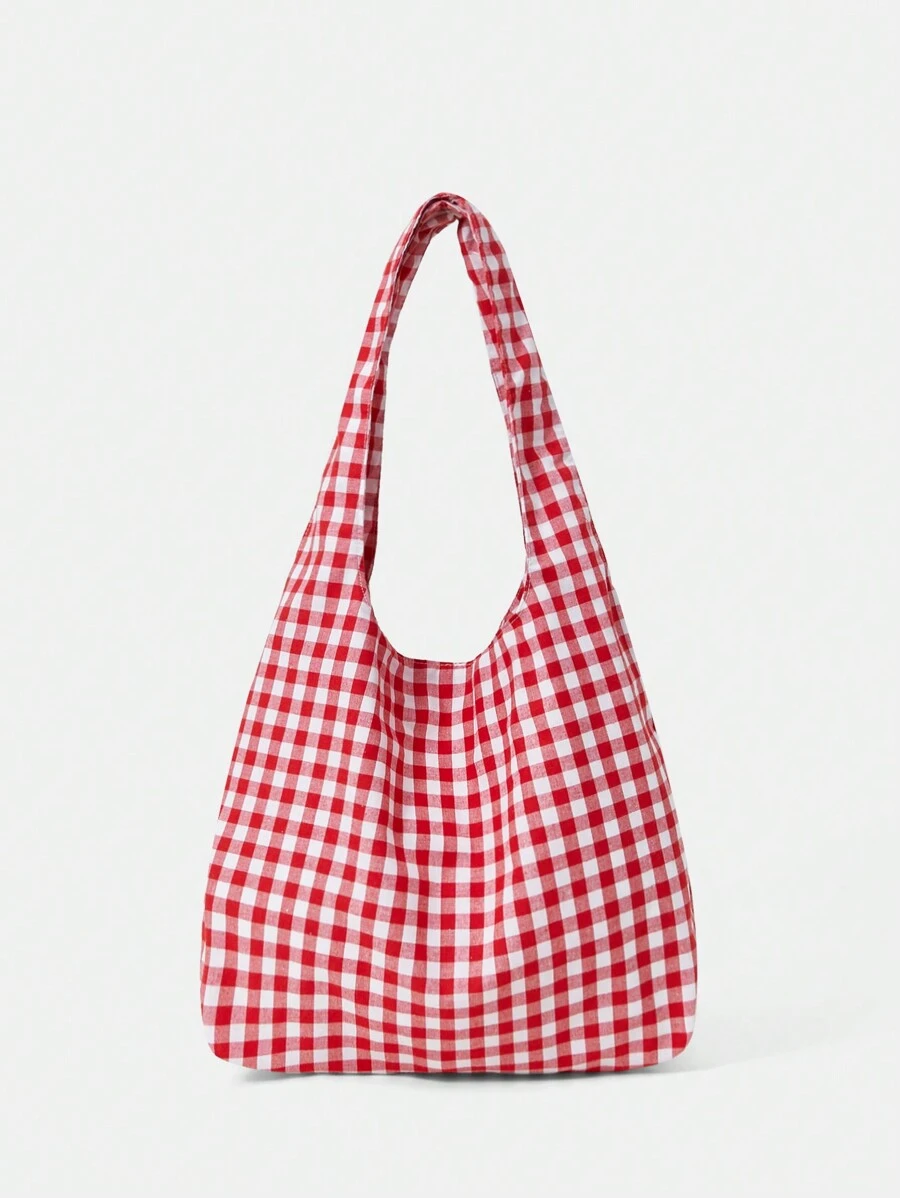 SHEIN MOD Sac à bandoulière à carreaux rouges mignon pour filles et femmes, pour l'été, l'école, le pique-nique, avec une grande capacité, sac pour l'école, les adolescents, les étudiants, pour les livres, la Saint-Valentin