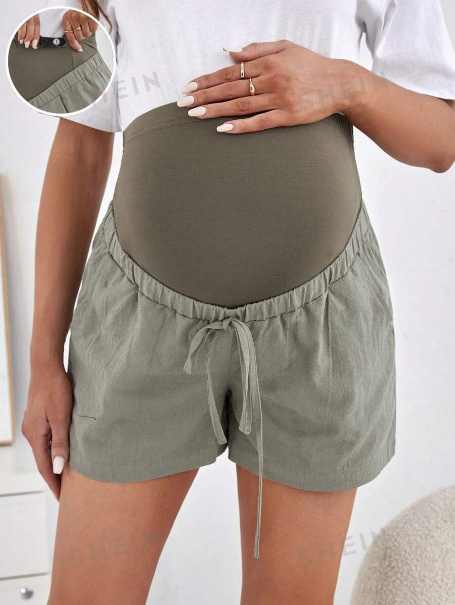 SHEIN Shorts De Maternidad De Color Sólido Con Cintura Ajustable