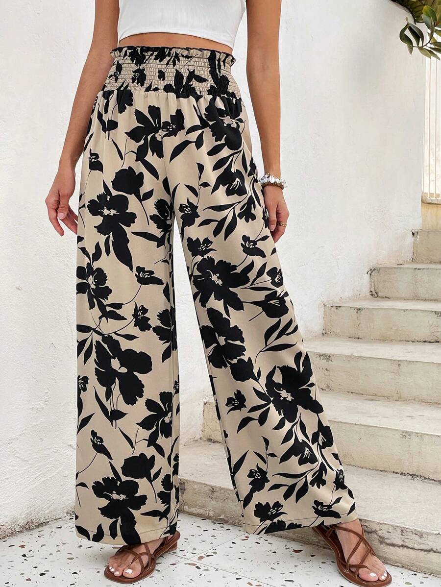 Breezaya Pantaloni A Gamba Larga In Vita Elastica Stampati Con Fiori