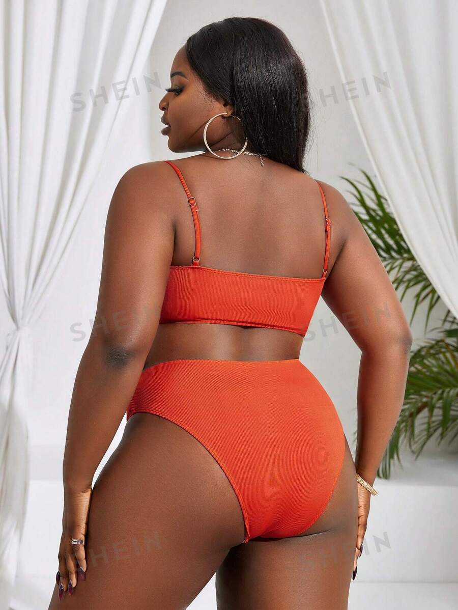 Shein Shein Swim Curve Plus Size Ombre Swim Cover Up With Solid Color Bikini Separates Three