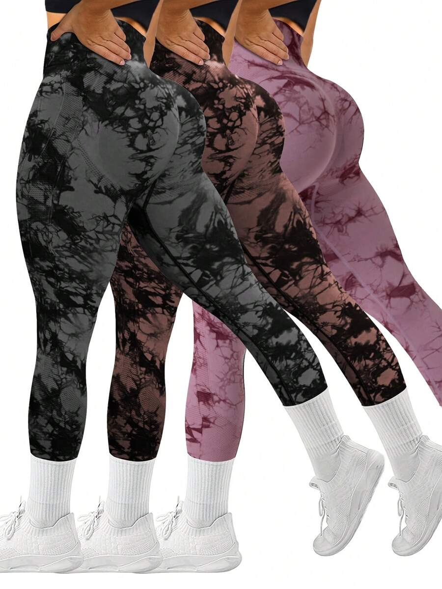 SHEIN Sport Studio Vrouwen Tie Dye Naadloos Hoge elasticiteit Sportlegging