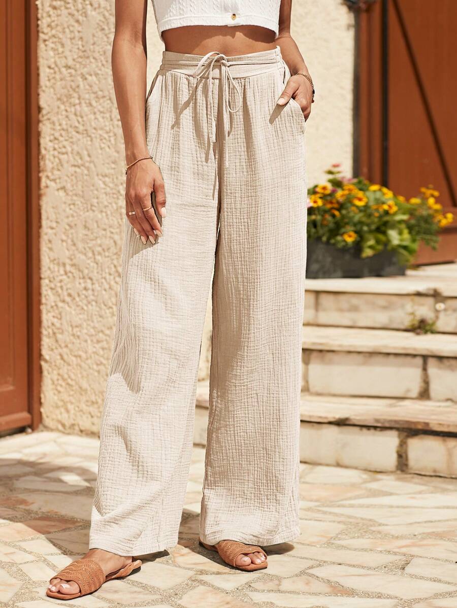 SHEIN Frenchy 100% Cotton Tie Front Slant Pocket Pants