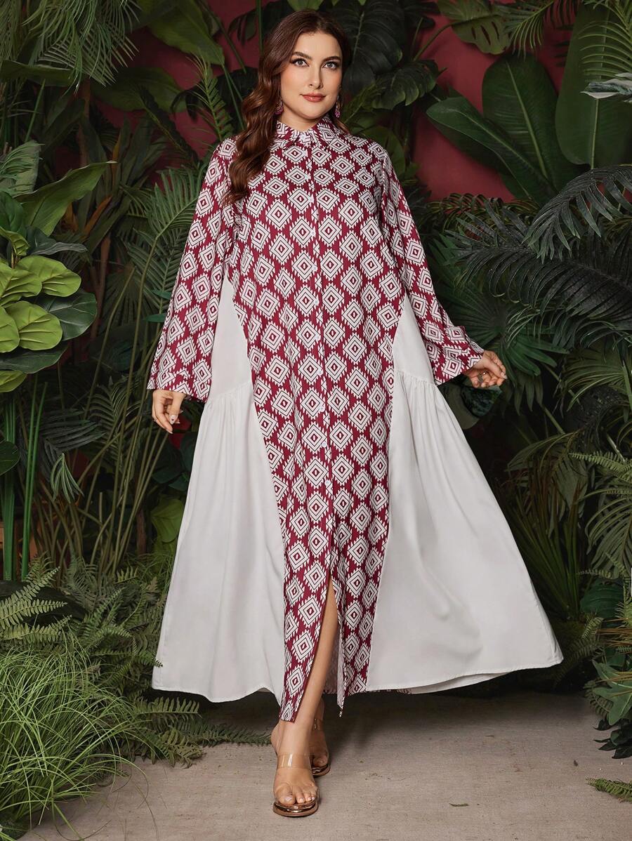 Al Najma Plus Size Women's All Over Print A-Line Arabian Dress