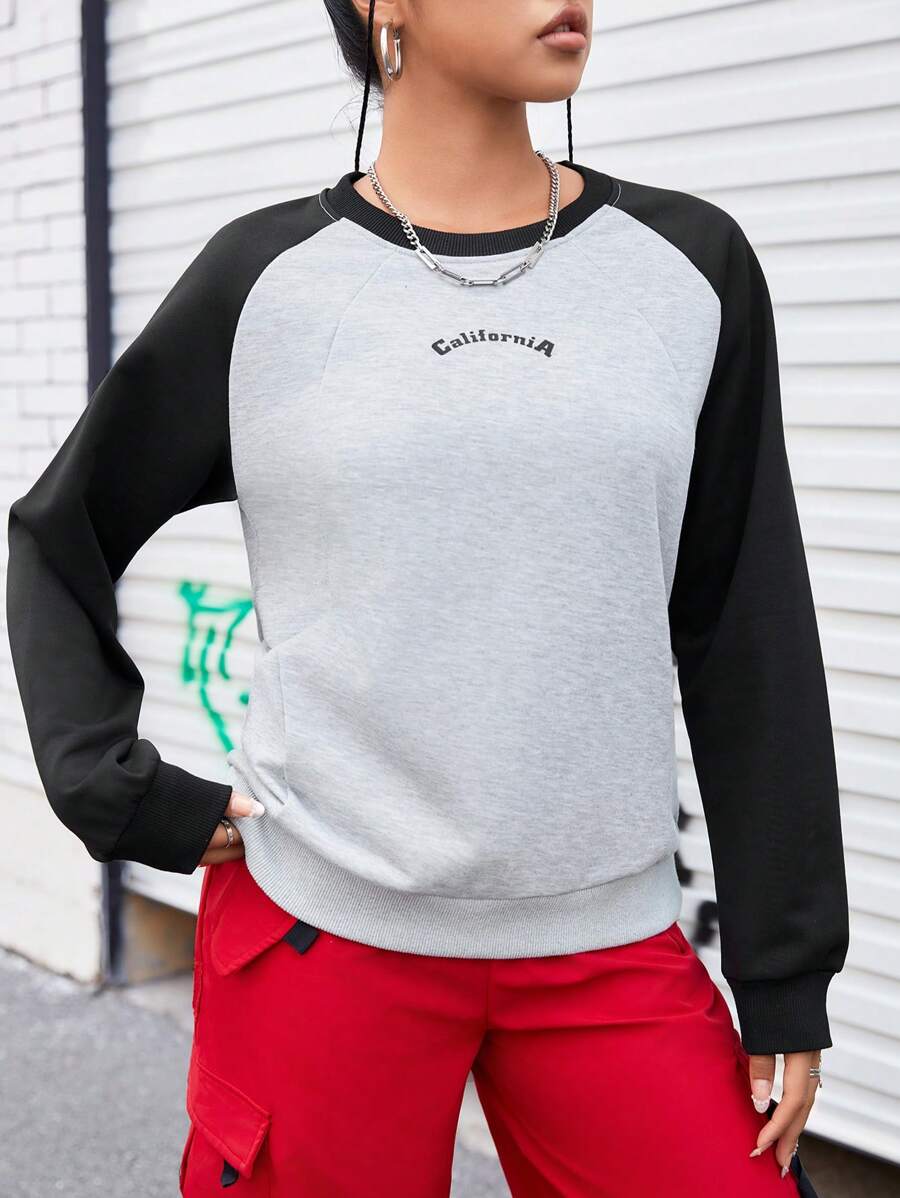 Streetz SHEIN Sport Letter Print Color-Block Raglan Long Sleeve Sports Sweatshirt