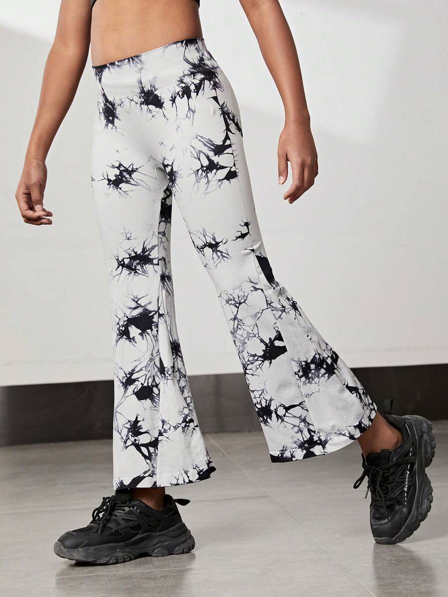 SHEIN Leggings De Cintura Alta Y Acampanadas Con Estampado Tie-dye Para Chicas Adolescentes