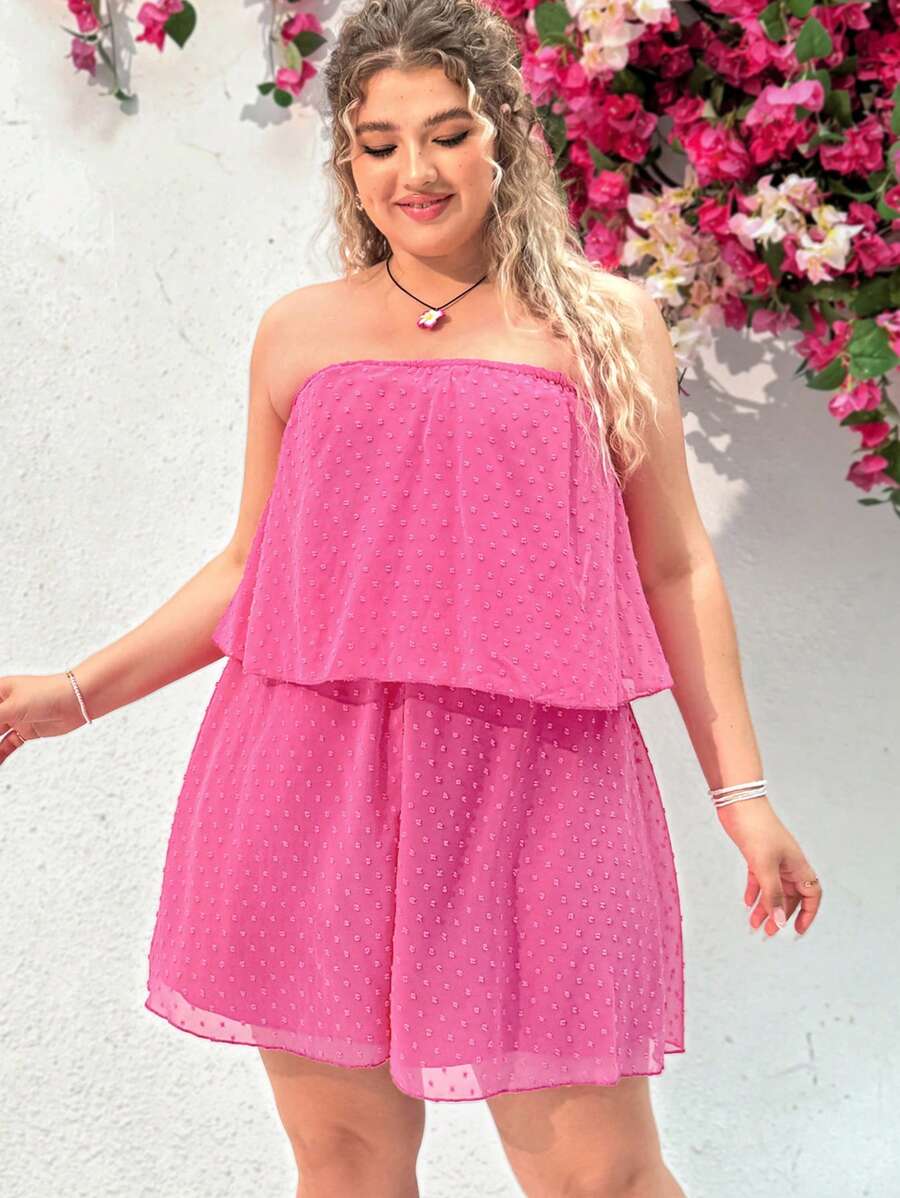 Dreamara Plus Size Jacquard Strapless Romper