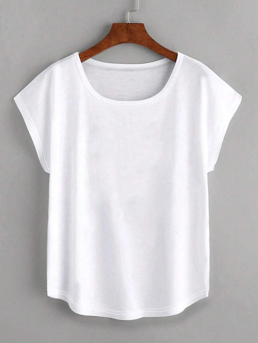 INAWLY Plus Size Women's Solid Color Round Neck Short Sleeve T-Shirt
