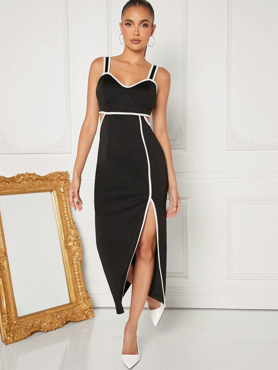 SHEIN Unity Contrast Piping Cut Out Split Dress