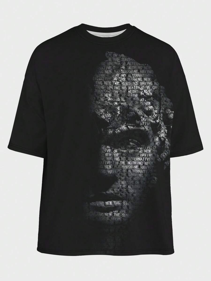 Manfinity LEGND Camiseta Con Hombros Caídos Y Estampado De Talla Grande Para Hombre