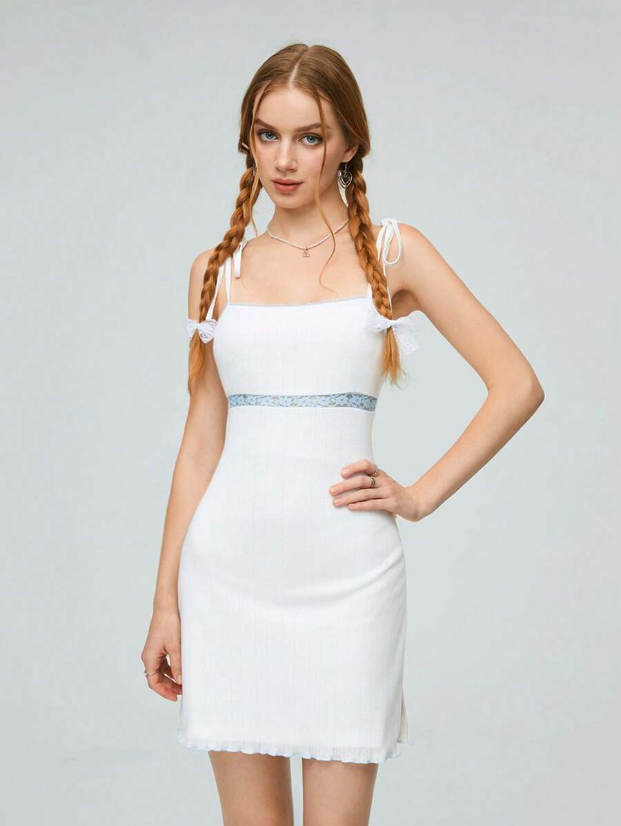 SHEIN Qutie Women's Patchwork Lace Spaghetti Strap Bodycon Dress