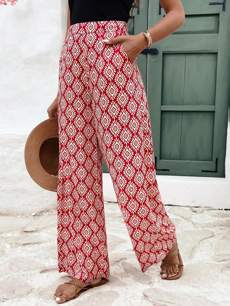 SHEIN Frenchy Pantalones De Mujer Completamente Impresos Con Bolsillos