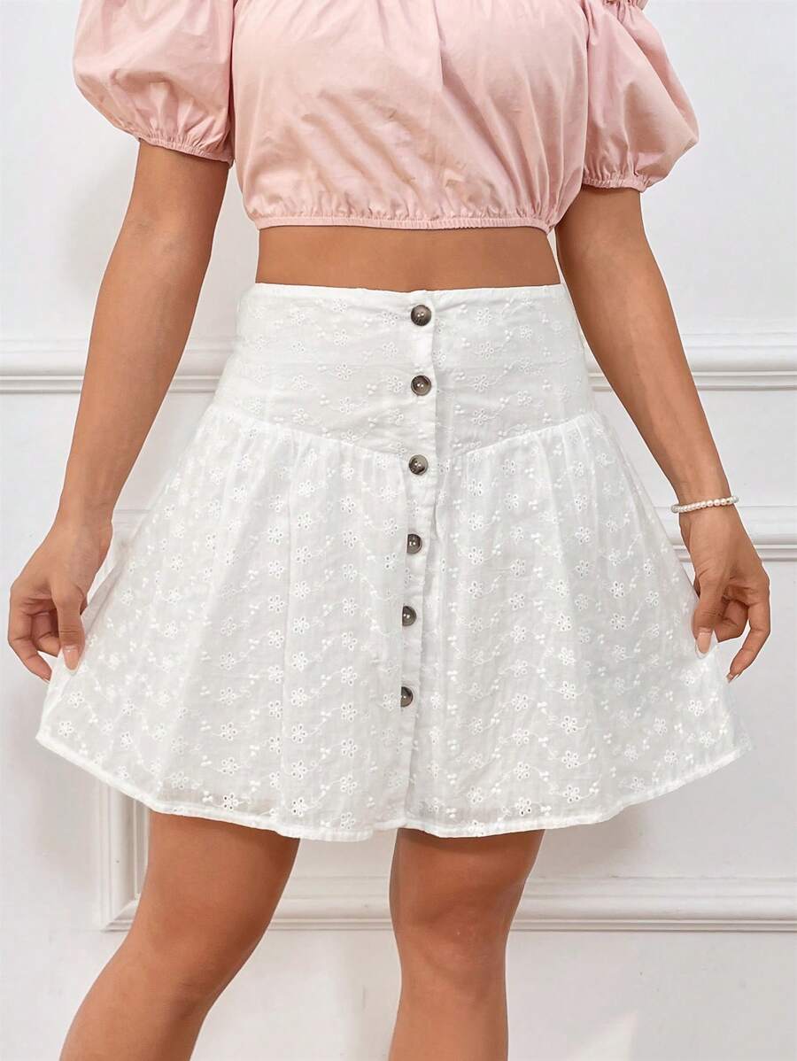 Flirla Women's Single-Breasted Button-Up Skirt