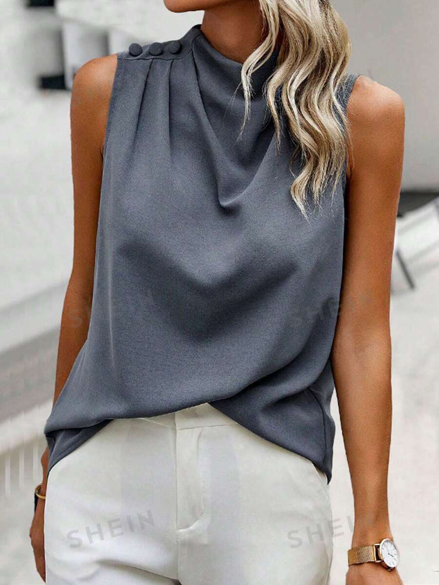 SHEIN Clasi Camisa sin mangas con cuello alto para mujer, blusas sin mangas