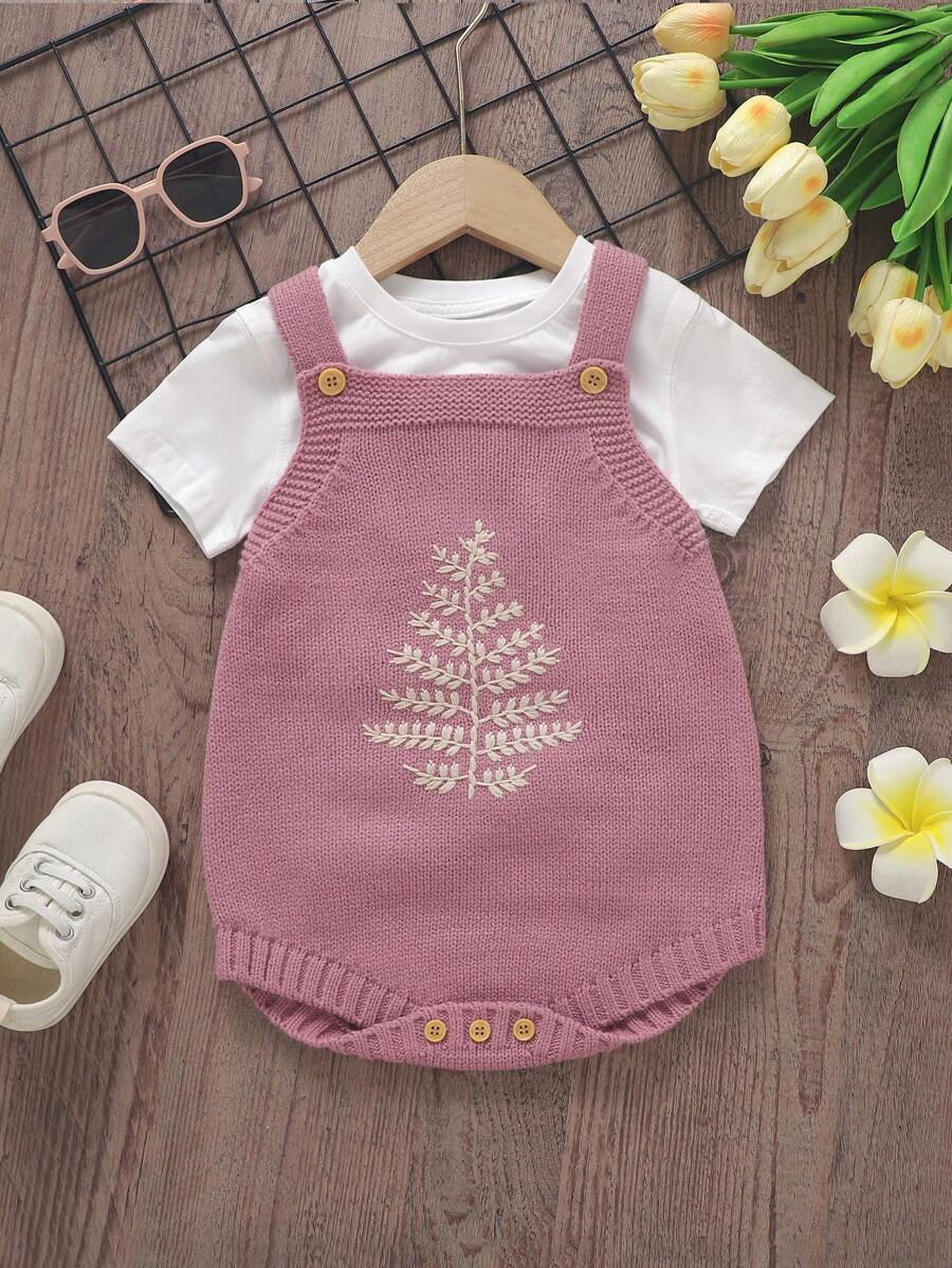Baby Girl Embroidered Overalls Sweater Romper