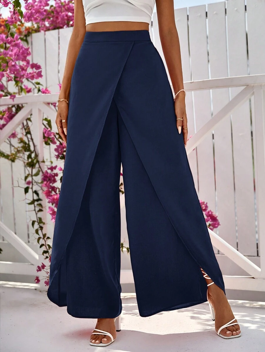 Vivid Eden Pantalones anchos de pierna ancha con envolvente liso para mujer
