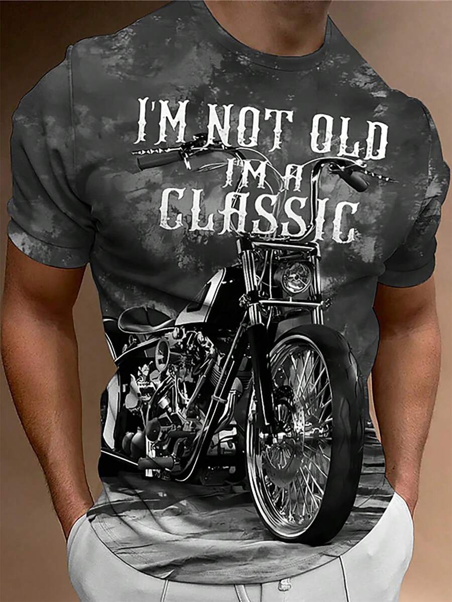 Manfinity LEGND Men's Slogan & Motorcycle Printed Short Sleeve T-Shirt