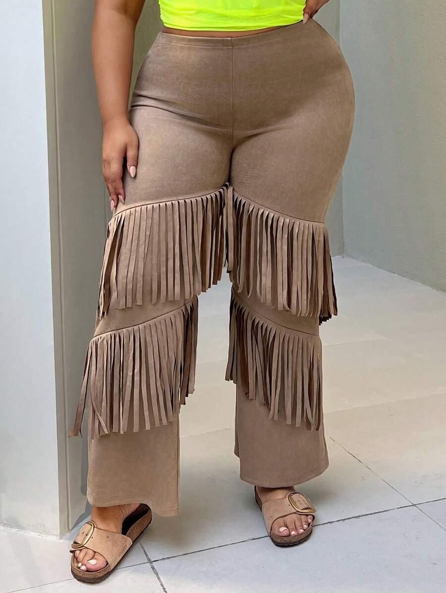 SHEIN SXY Vrouwen Grote maten Boho Franjes Sexy Wijduitlopende broek Met Scheuren details