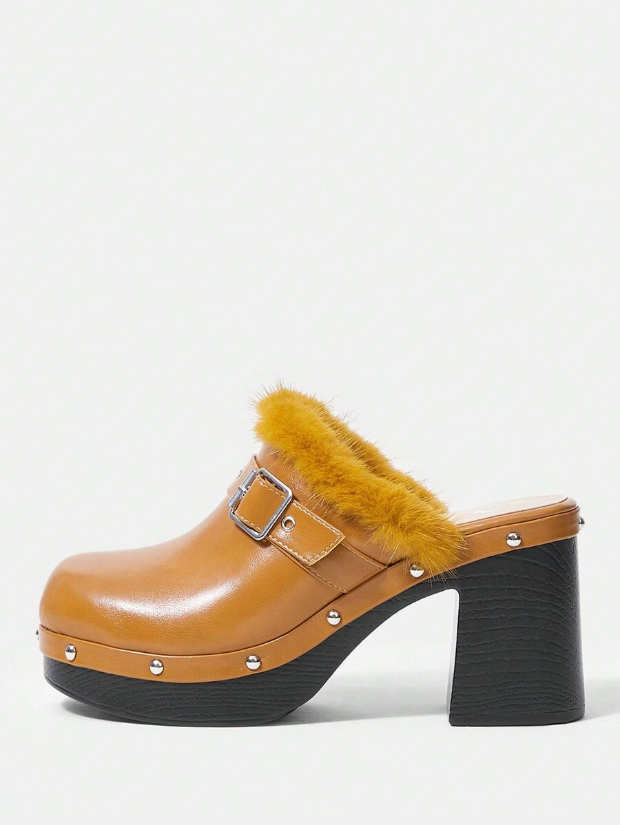 SheIn ICON Women'S High-Heeled Shoes With Metal Rivet Design Peep Toe Sandals