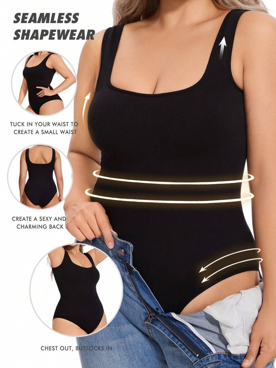 Body Ceñidor De Cintura Sin Costuras De Talla Grande Para Mujer Con Camiseta Sin Mangas Y Pantalones Triangulares