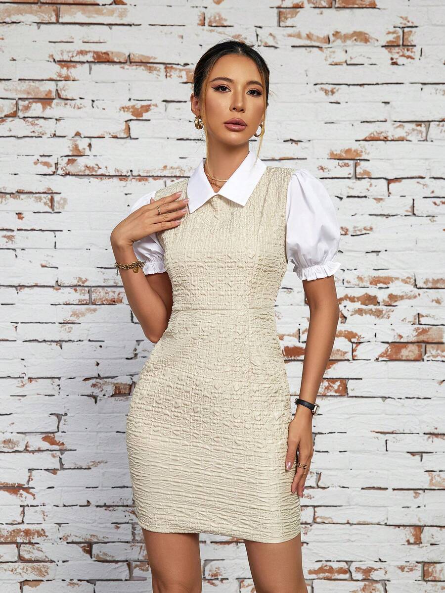 Aveloria Color Block Textured Bodycon Dress